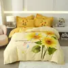 Conjunto de cama de quatro peças de algodão integral, tamanho grande, escovado, qualidade A, para outono e inverno, conjunto de cama espesso de algodão puro, conjunto de três peças de desenho animado