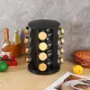 Conjunto Personalizado de Garrafas de Temperos Redondas Douradas para Amazon Cross-Border com Suporte Rotativo Redondo de Aço Inoxidável