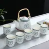 Set de regalo: Tetera con asa, juego de té de cerámica simple para uso doméstico, completo con tetera y tazas de té, adecuado para hoteles, restaurantes y pedidos de empresas