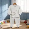 Conjunto de Ropa Interior para Recién Nacidos de Primavera y Otoño, Bordado de Dibujos Animados 3D sin Costuras, Entrepierna de Doble Uso, Ropa para Bebés, Top y Pantalones de Otoño