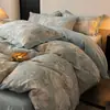 Juego vintage de cuatro piezas cepillado para otoño e invierno, juego de sábanas y fundas de edredón cepilladas de algodón grueso Clase A, juego de tres piezas de ropa de cama de algodón puro 4
