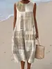 Vestido sin mangas de estilo étnico con bloques de color geométricos para mujer, vestido tipo tank de algodón y lino de verano, holgado, de longitud media