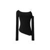 Top Puro Deseo Hombros Descubiertos Camiseta Irregular Dulce y Picante con Aberturas, Nueva Base Chic Otoño Primavera Manga Larga Ajustada