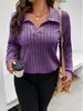 Top de Manga Larga para Mujer Talla Grande Color Sólido Suelto con Cuello en V, Camiseta de Punto Cepillado Costillado, Nuevo de Otoño e Invierno 2025 de Amazon