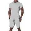 Comercio Exterior Camiseta de Color Sólido de Moda Pantalones Cortos Medios Traje de Pantalones Cortos de Manga Corta para Hombre Verano Europeo y Americano Transpirable