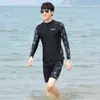 Traje de baño de dos piezas para adolescentes, top de manga corta, bañador de manga larga, conjunto de traje de baño para hombre con protección solar, equipo completo de natación