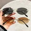 Gafas de Sol Pequeñas de Marco Cruzado para Mujer, Gafas de Sol Metálicas con Marco Ovalado Retro, Gafas de Moda sin Marco con Borde Cortado Tendencia Europea y Americana