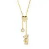 Collar Transfronterizo Europeo y Americano de Acero Inoxidable Colgante de Cruz de Circonita Oso Corazón Cadena Deslizante Longitud Ajustable Cadena de Suéter