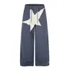 Pantalones Deportivos Casuales Unisex de Pierna Ancha Holgados Estilo Calle Retro High Street con Aplicación de Estrella de Cinco Puntas C1008