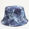 Chapéu de pescador retro com estampa transfronteiriça anos 80 90 Chapéu de balde de desenho animado europeu e americano dupla face Chapéu versátil para atividades ao ar livre com proteção solar
