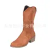Juyuan Em Estoque Novo Modelo Outono/Inverno 2026 Tamanho Grande Botas Femininas de Salto Baixo Estilo Europeu e Americano Botas de Couro