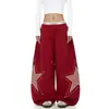 Estilo hip-hop americano, patchwork e bordados com padrão de estrelas, tecido fluido, calça de moletom larga de corte solto, unissex, versátil para dançar