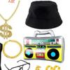 HIPHOP Hip Hop Accesorios de Fiesta Dólar Collar Grande Dorado Anillo Inflable Acústico Sombrero de Sol Negro Traje Venta al Mayoreo
