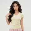 Camiseta Lisa de Manga Curta com Decote em V para Mulheres, Novo Estilo de Verão, Estilo Puro Desejo, Corte Justo, Ombro Normal, Camiseta Básica de Manga Meia-Manga Estilo Americano