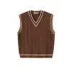 Marca Americana Tendência Estilo Preppy Retrô Gola V Colete de Malha Masculino Outono Inverno Torcido Cor Contrastante Sem Mangas Colete de Malha