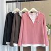Plus size feminino idade-redução falso duas peças bordado com capuz moletom 200 kg menina gordinha outono novo casual manga comprida com capuz T-shirt 4787