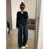 Elegantes Pantalones Rectos a Cuadros Finos Negros Grises para Mujer Primavera y Verano Nuevos Sueltos Adelgazantes Versátiles Casuales con Cintura Floja