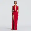 Comércio Exterior 2026 Primavera Nova Moda Feminina Europeia e Americana Sexy Decote em V Profundo Costas Nuas Fenda Franzido Bodycon Vestido