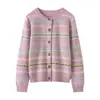 Nuevo Estilo Otoño e Invierno 100% Cachemira Pura Cárdigan para Mujer Cuello Redondo Engrosado Retro Jacquard Fair Isle Tejido de Punto Holgado Chaqueta