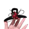 Moderna Nueva Pinza para el Cabello Roja con Perlas Estilo Coreano para Mujer, Elegante Accesorio para el Cabello con Decoración de Moño para la Parte Trasera de la Cabeza, Pinza de Tiburón para Peinado Completo