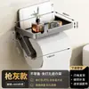 Portarrollos de Papel Higiénico Gris Gunmetal Sin Taladro con Estante de Almacenamiento, Dispensador de Pañuelos Montado en Pared, Dispensador de Papel Higiénico Impermeable para Baño
