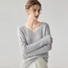Suéter de Cashmere Hueco para Mujer Estilo Francés Sencillo y Suave con Cuello en V Profundo, Suéter de Punto Holgado y Casual para Commuter OL
