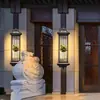 Luminária de Parede Solar para Exterior à Prova d'Água Lâmpada de Pilar Lateral de Portão de Vila para Pátio Novo Estilo Chinês Lâmpada de Parede Externa para Varanda