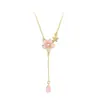 Colar de Prata Esterlina S925 com Pérola Sintética, Pétala de Flor de Pessegueiro Elegante para Mulheres, Corrente para Clavícula Artística Fofa Doce de Flor de Cerejeira Doce Japonesa