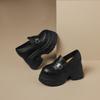 Sapatos de Couro com Solado Grosso para Mulheres, Mocassins Versáteis Estilo Britânico Retrô, Sapatos de Salto Grosso Bico Redondo, Sapatos Mary Jane Pretos