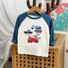 Camiseta Básica Infantil de Dibujos Animados Raglán Cuello Redondo para Niño y Niña Bebé Camiseta de Manga Larga Coreana Otoño Nuevo Top Ropa Infantil