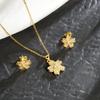 Collar de flor delicada de oro de arena de Vietnam, aretes de diamante, diamante de color, joyería de cobre chapado en oro de alta gama para niñas, suministro directo de fabricantes