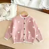 Suéter cárdigan para niña con diseño calado de corazón de amor tejido Otoño Invierno Nuevo Estilo con Falda plisada casual linda Conjunto de dos piezas