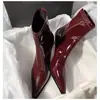 Botines Cortos de Charol Europeos y Americanos Pequeños 2025, Botines Femeninos, Botas Delgadas, Nuevo Estilo para Ropa de Trabajo, Tacones de Aguja Puntiagudos de Otoño e Invierno
