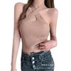 Camisola corta de verano de color liso estilo europeo y americano, ajustada, con cuello cruzado, para mujer, prenda exterior con base hueca en el pecho