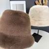 Sombrero de pescador de felpa transfronterizo, sombrero de cubo de piel sintética de visón de color liso para mujer, forro polar de invierno, engrosado, cálido, sombrero de cubo liso