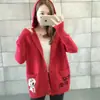 Cárdigan de Punto Jacquard Reductor de Edad para Mujer Otoño Invierno Nuevo Estilo Sudadera con Capucha de Temperamento Abrigo de Punto de un Solo Botón Manga Larga Ropa para Mujer