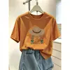 Camiseta de manga corta de algodón puro, moderna, casual, versátil, rejuvenecedora, adelgazante, top amarillo, ropa de mujer de verano, nuevo modelo 2026
