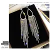 Pendientes Largos de Plata 925 con Flecos y Diamantes Brillantes para Mujer, Elegantes, Estilo Coreano, Personalidad, Combinan con Todo, Exagerados, Aretes