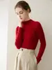 Suéter de lujo 100% cachemira pura para mujer, cuello semi-alto, acanalado, corte ajustado, manga larga, suéter base de punto simple