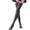 Calcetines de lana para mujer en otoño e invierno, engrosados para abrigar y resistir el frío, calcetines hasta el muslo con ligera compresión, efecto adelgazante, alta elasticidad, sin apretar y diseño antideslizante