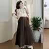 2025 Verano Tops de Maternidad Estilo Retro Francés Bordado de Flores Camisas para Embarazadas+Pantalones Anchos a Cuadros Sueltos Conjuntos para Embarazadas