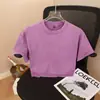 230g Para Mujer Super Corta Manga Corta Peso Pesado Algodón Puro Lavado Vintage Holgada Hombro Caído Mayoreo