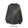 Outono de 2026 Novo Estilo Estilo de Hong Kong Base Branca Tamanho Grande Gola Henley Manga Longa Camiseta de Malha Texturizada Masculina Material de Marido Roupa de Baixo