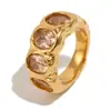 Moda Ins Europeia e Americana Geométrico Retrô Nicho Joias de Luxo Aço Inoxidável Banhado a Ouro 18K Anel Irregular Redondo de Zircônia para Mulheres