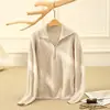 Suéter de Cachemira para Mujer Otoño e Invierno Punto de Siete Puntos Hilo Doble Engrosado Aguja Yuanbao Suéter de Cachemira Completo con Media Cremallera Holgado Casual