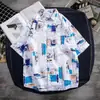 Camisa de manga corta con estampado estilo Hong Kong para hombre, estilo retro Hong Kong, holgada, informal, de verano, para uso en exteriores, con un diseño especial.