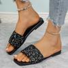 Zapatillas de talla grande para mujer, ropa exterior, verano 2025, nuevas sandalias de mujer de estilo hada con lentejuelas y cabeza cuadrada y suela plana.