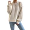 Suéter de Tricô Redondo Estilo Europeu e Americano com Mangas Bufantes Largas, Simples Casual Estilo Preguiçoso Outono e Inverno Suéter Feminino, Versátil