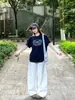 Pantalones blancos estilo americano de guadaña para mujer, nueva colección primavera 2026, pantalones anchos de pierna ancha de tiro alto con caída relajada, pantalones casuales