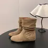 Botines Birkenstock para mujer que aumentan la altura, nuevo estilo otoño e invierno 2026, botines plisados apilados Maillard, botines de moda western retro